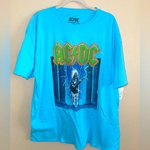 AC/DC NWT Baby Blue Graphic Band‎ T-Shirt w/ Slight Distressing Size L/XL